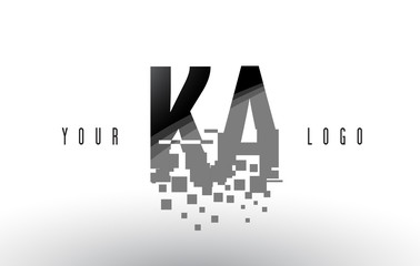 KA K A Pixel Letter Logo with Digital Shattered Black Squares