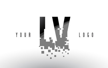 ,  L V Pixel Letter Logo with Digital Shattered Black Squares