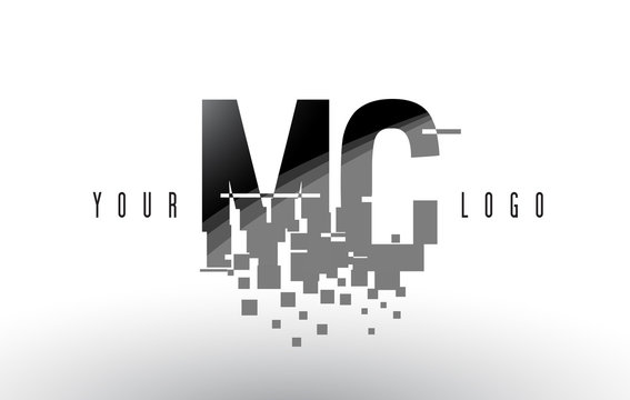 MC M C Pixel Letter Logo with Digital Shattered Black Squares