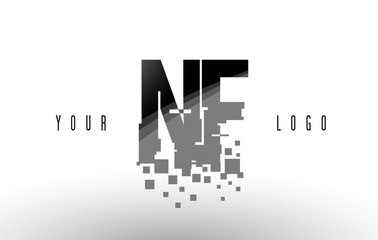 NF N F Pixel Letter Logo with Digital Shattered Black Squares