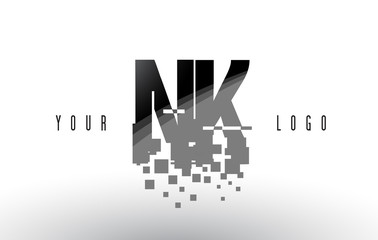 NK N K Pixel Letter Logo with Digital Shattered Black Squares