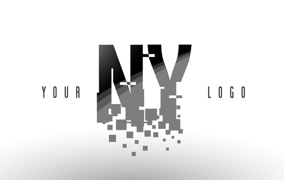 NY N Y Pixel Letter Logo with Digital Shattered Black Squares