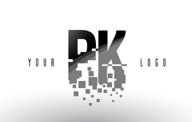 PK P K Pixel Letter Logo with Digital Shattered Black Squares - obrazy, fototapety, plakaty