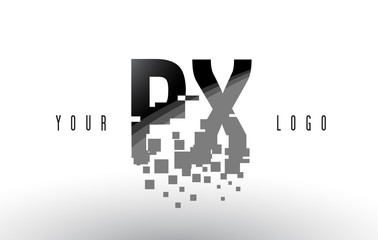 PX P X Pixel Letter Logo with Digital Shattered Black Squares