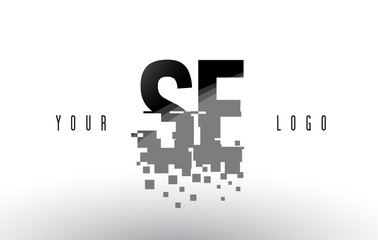 SE S E Pixel Letter Logo with Digital Shattered Black Squares