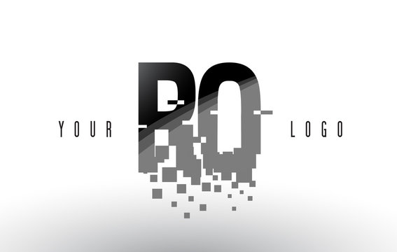 RO R O Pixel Letter Logo with Digital Shattered Black Squares