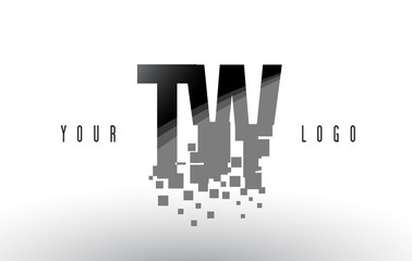 TW T W Pixel Letter Logo with Digital Shattered Black Squares