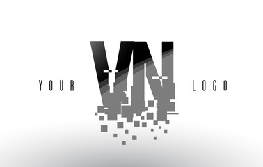 VN V N Pixel Letter Logo with Digital Shattered Black Squares
