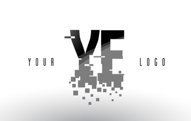 Fototapeta premium YE Y E Pixel Letter Logo with Digital Shattered Black Squares