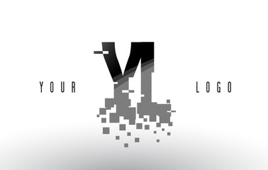 YL Y L Pixel Letter Logo with Digital Shattered Black Squares