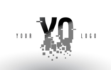 YQ Y Q Pixel Letter Logo with Digital Shattered Black Squares