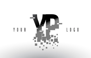 YP Y P Pixel Letter Logo with Digital Shattered Black Squares