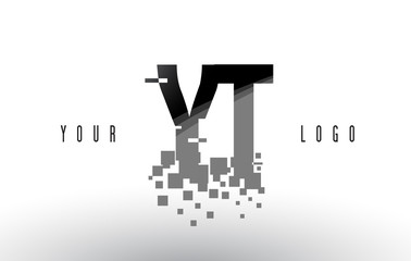 YT Y T Pixel Letter Logo with Digital Shattered Black Squares