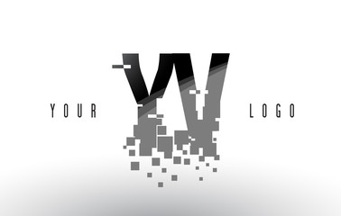 YV Y V Pixel Letter Logo with Digital Shattered Black Squares