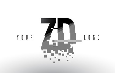 ZD Z D Pixel Letter Logo with Digital Shattered Black Squares