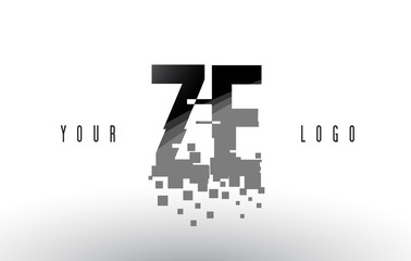 ZE Z E Pixel Letter Logo with Digital Shattered Black Squares
