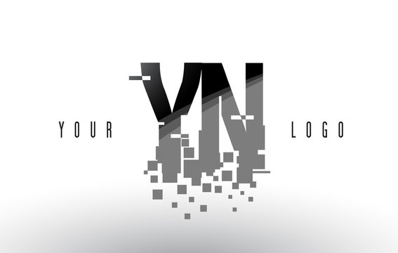 YN Y N Pixel Letter Logo with Digital Shattered Black Squares