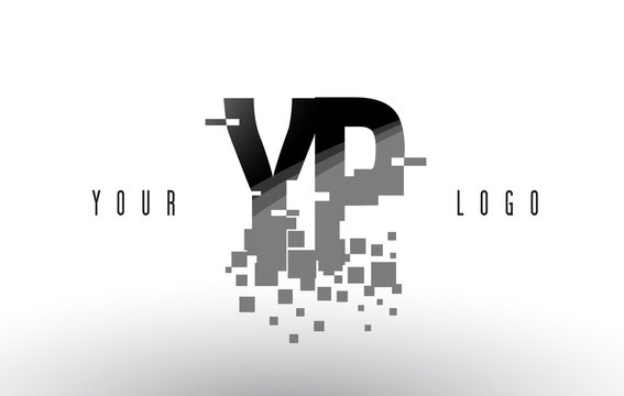 YP Y P Pixel Letter Logo with Digital Shattered Black Squares
