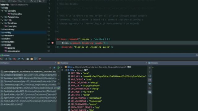 The workflow on the computer screen that displays multiple windows open with software code or process of infecting by computer virus, malware or spyware. Abstract animation 1920x1080