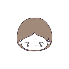 silhouette color sections of facial expression sad kawaii little boy with hair light brown vector illustration