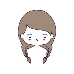 silhouette color sections of facial expression sad kawaii little girl with braided hair in light brown vector illustration
