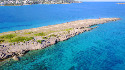 Aerial drone photo of bay in Porto Rafti, Mesogeia, Attica, Greece