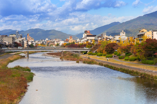 Beautiful scenery of Kamo river in Kyoto city, Japan