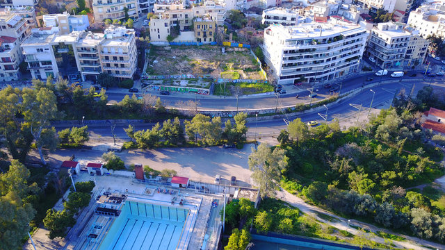 Aerial drone photo of Zapeion area near pillars of Olympian Zeus, Attica, Greece