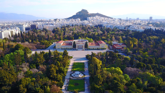 Aerial drone photo of Zapeion area near pillars of Olympian Zeus, Attica, Greece