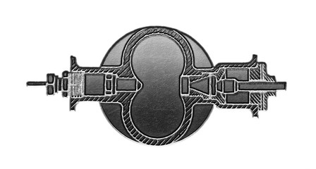 Horizontal section of an industrial part of a machine isolated over white background