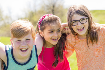 Group of child have fun on a field