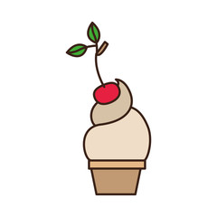 colorful silhouette of ice cream cup with cherry vector illustration