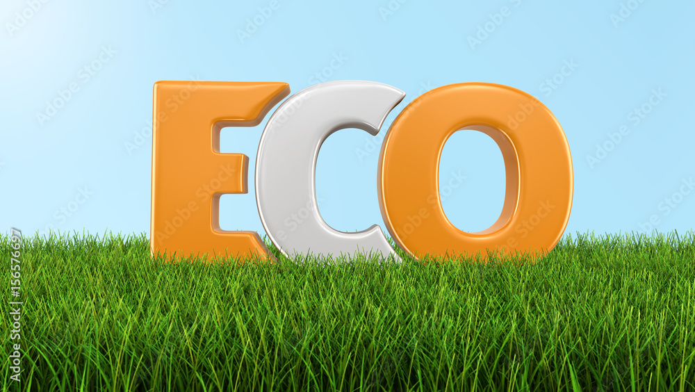 Poster eco text on grass. image with clipping path
