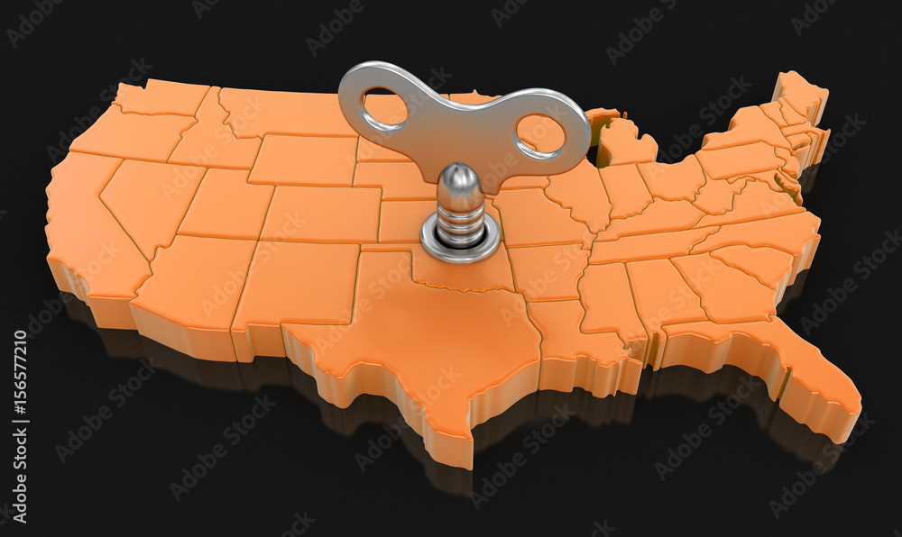 Aufkleber map of usa with winding key. image with clipping path.