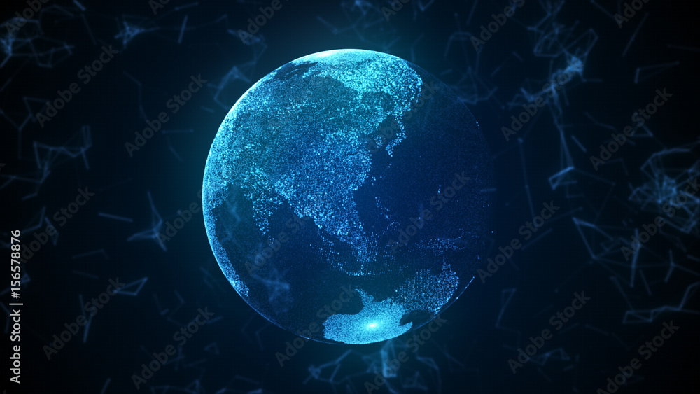 Poster 3d illustration abstract globe with particles and plexus structure.
