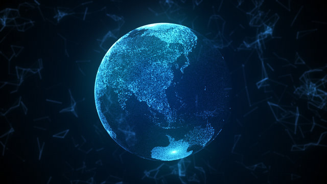 3d illustration abstract globe with particles and plexus structure.