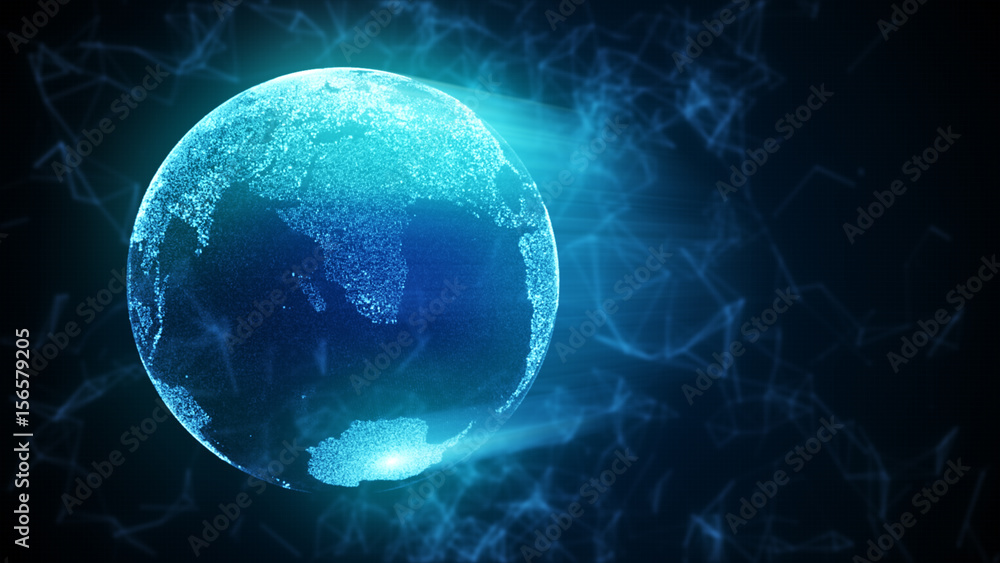 Fototapete 3d illustration abstract globe with particles and plexus structure. copy space