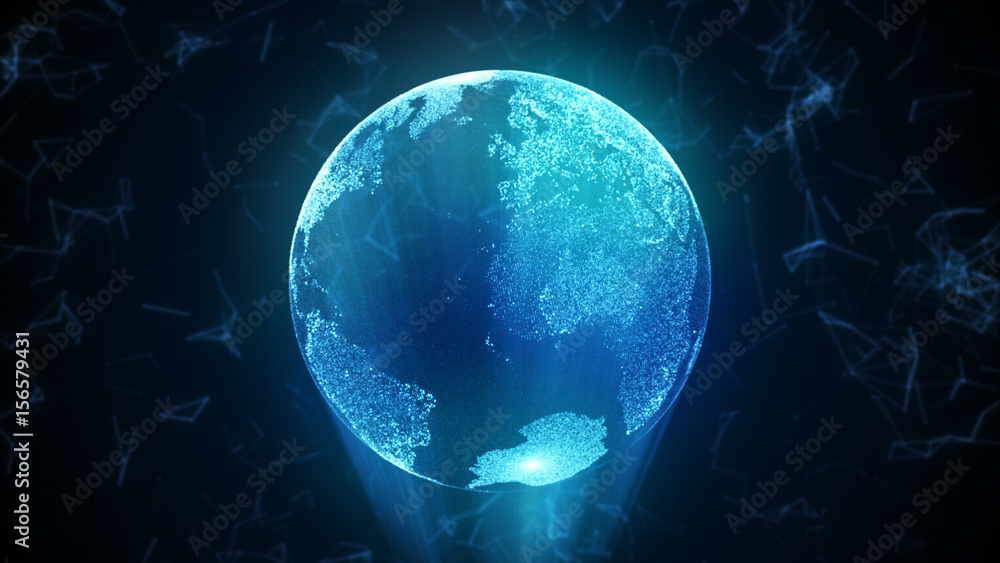 Poster 3d illustration abstract globe with particles and plexus structure. copy space