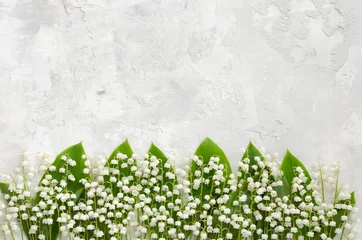 Wall murals Lily of the valley Lilies of the valley on a concrete texture, lying in a row