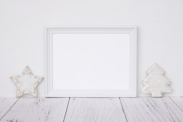 Stock photography white frame vintage painted wood table retro star Christmas tree deco craft