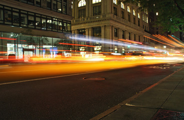 Fototapeta na wymiar Night car lights in new york