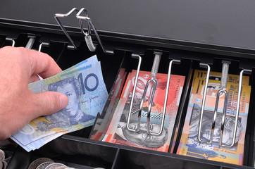 Australian money in a cash register