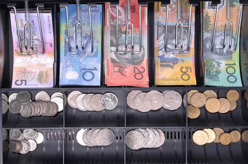 Australian money in a cash register