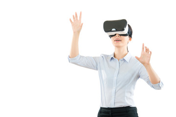 woman working wearing virtual reality glasses