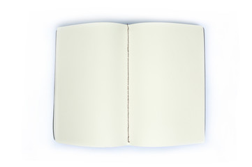 Open blank note book on white background