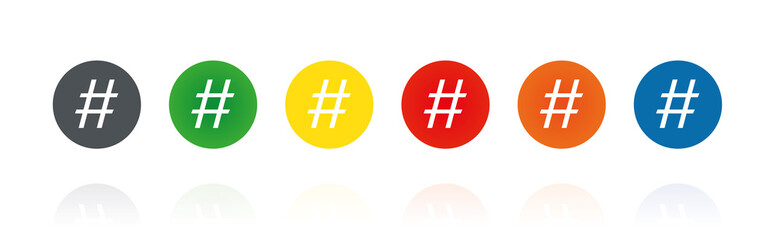 Obraz premium Hashtag - Soziales Netzwerk - Farbige Buttons