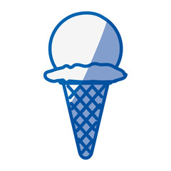 Fototapeta na wymiar blue shading silhouette of ice cream ball in cone vector illustration