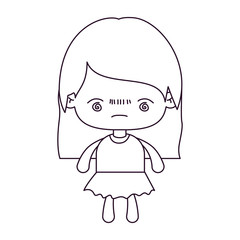 monochrome silhouette of kawaii little girl with straight hair and facial expression bored vector illustration