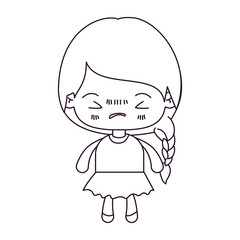 monochrome silhouette of kawaii little girl with braided hair and facial expression angry with closed eyes vector illustration