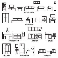 Vector furniture outline icons 3